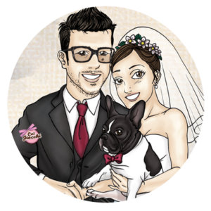 Partecipazioni di matrimonio con le caricature sposi più originali-sposi con cane