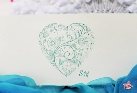 invito nozze economico con cuore decorato color tiffany
