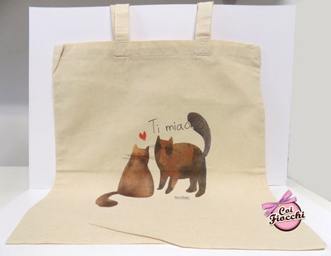 borsa shopper in cotone biologico con gatti innamorati 