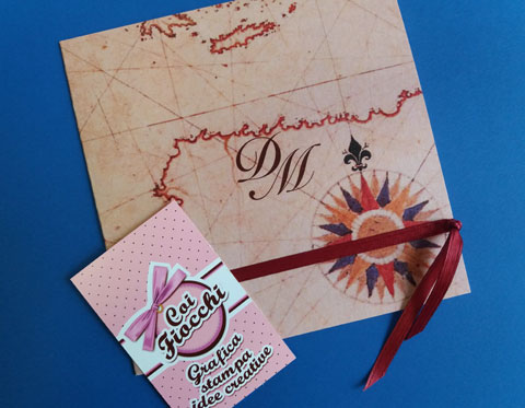partecimazione-matrimonio a tema viaggio con cartina e rosa dei venti vintage
