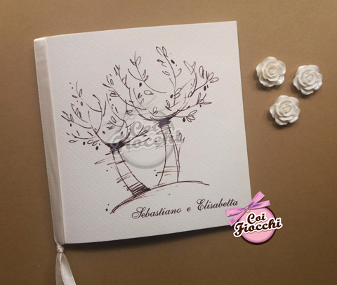libretto matrimonio personalizzato con alberi di ulivo disegnati 