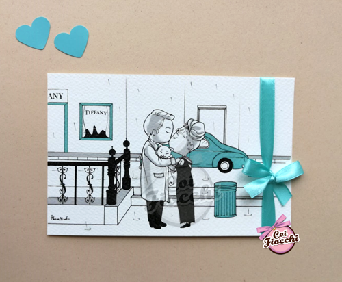 partecipazione matrimonio simpatica con disegno stilizzato ispirato a colazione da tiffany