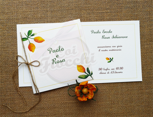 partecipazione-matrimonio-rustico cornice con agli angoli limoni-acquerello