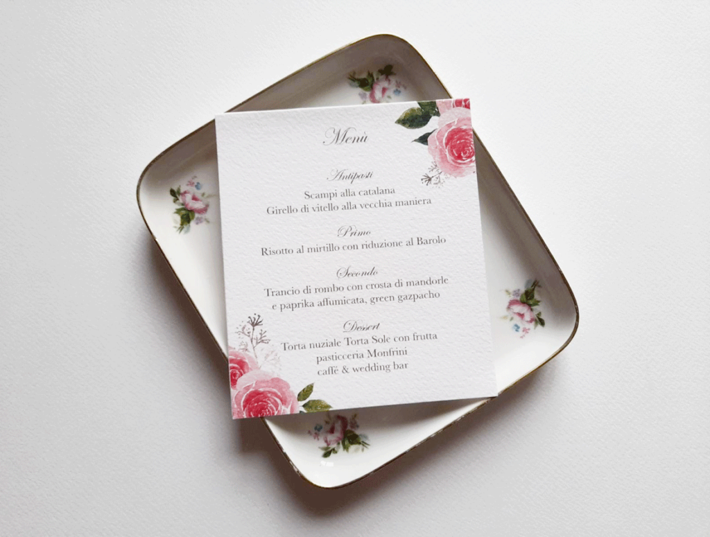 menu matrimonio personalizzato con rose