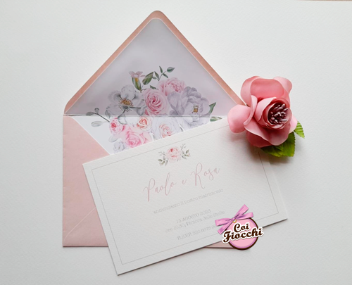 partecipazioni matrimonio rosa cipria romantico con fiori