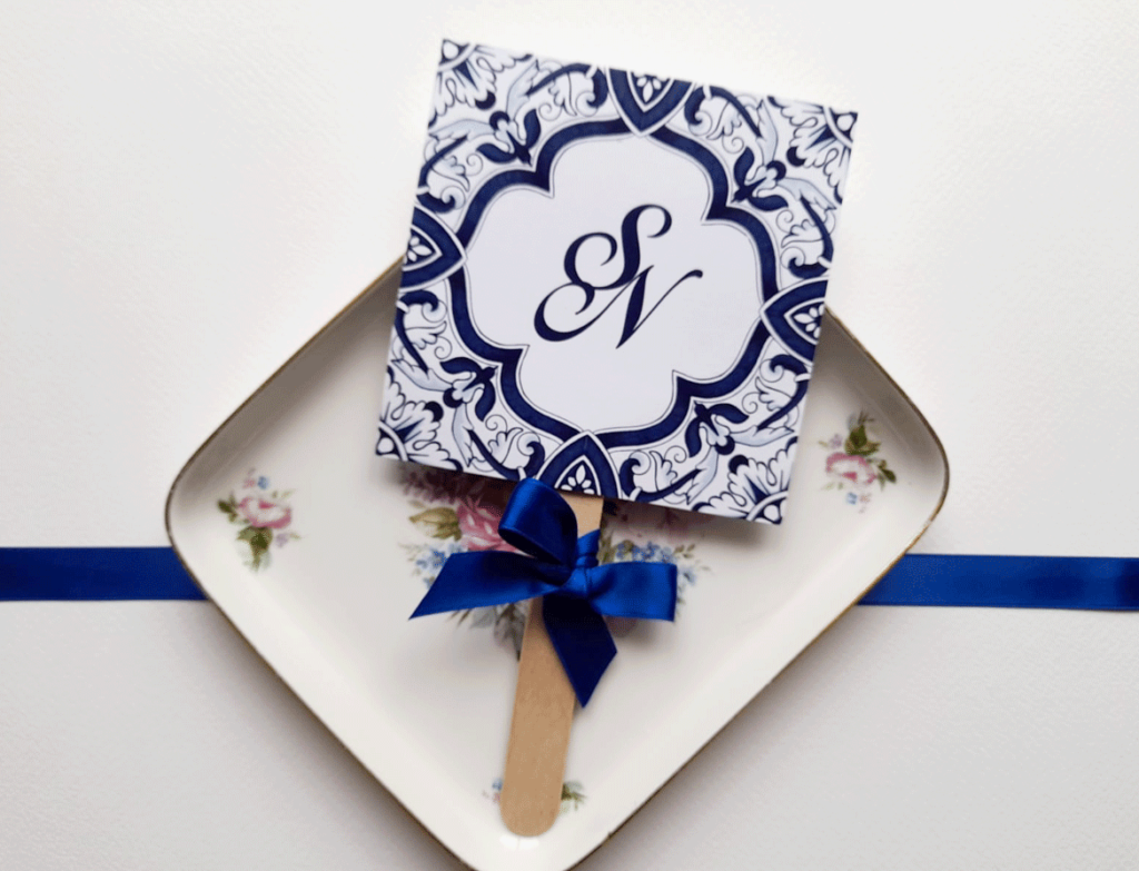 ventaglio matrimonio handmade tema maiolica blu