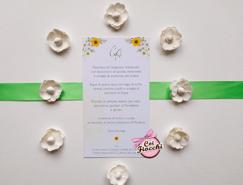 cartoncino Menu nozze personalizzato con fiori di campo