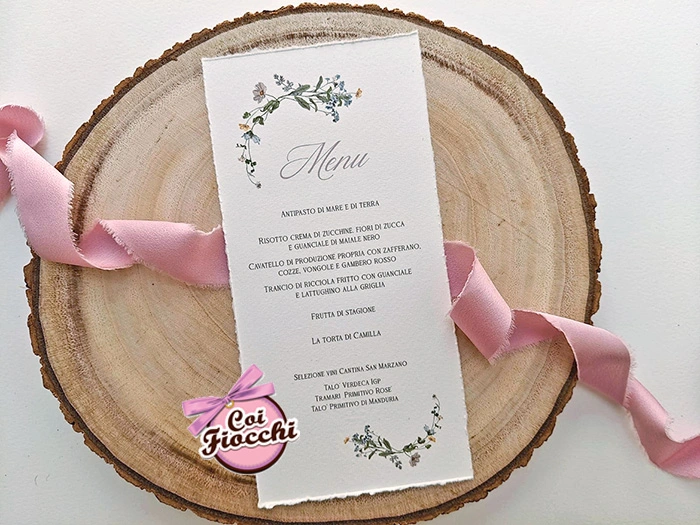 menu sposi elegante e romantico con fiori