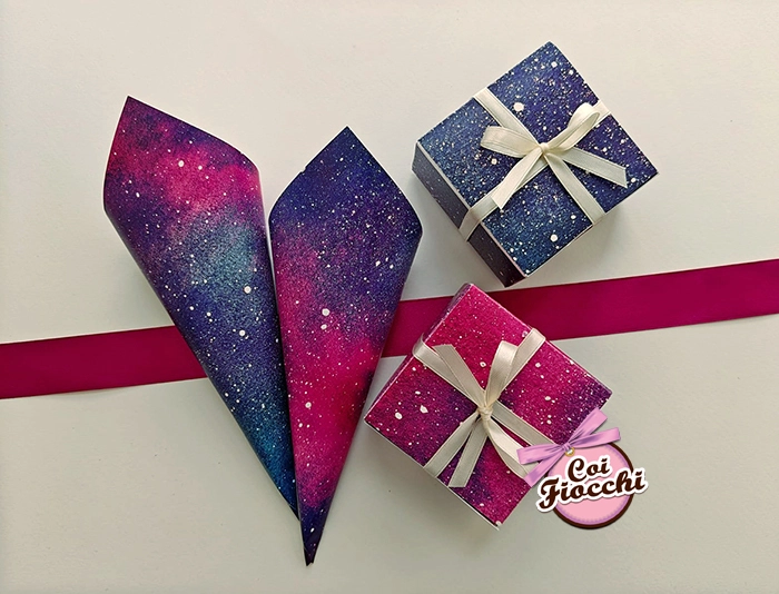 scatola confetti personalizzata a tema universo con costellazione di orione