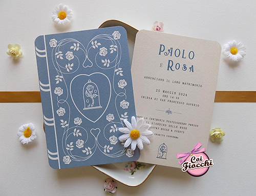 partecipazioni matrimonio disney con rosa della bella e la bestia formato libro