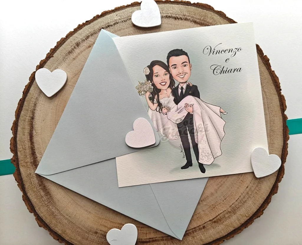 caricatura sposa in braccio allo sposo superdeformed
